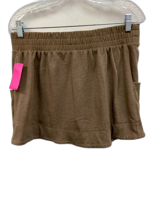 FP Movement Size XL Light Brown Cotton Blend Short Sleeve Ribbed Short Set Light Brown / XL