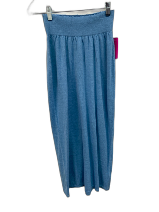 Free-est Size Small Blue Cotton & Linen Elastic Waist Short Sleeve Skirt Set Blue / Small