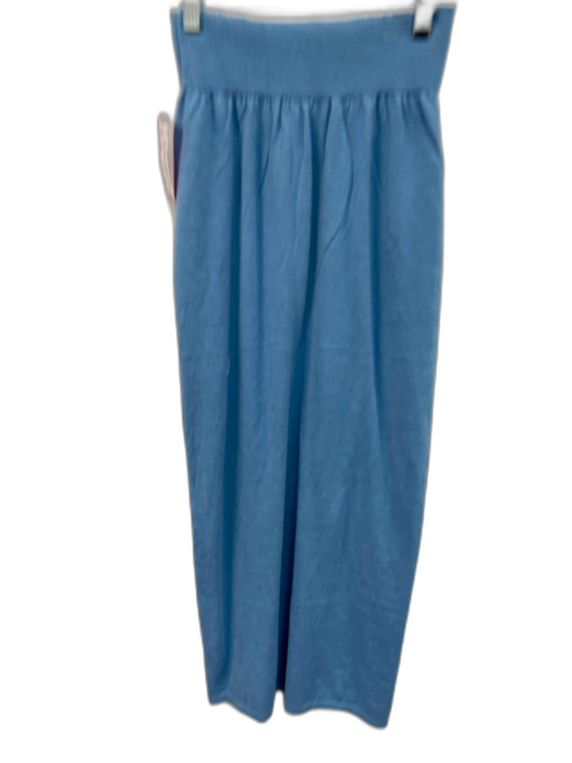Free-est Size Small Blue Cotton & Linen Elastic Waist Short Sleeve Skirt Set Blue / Small