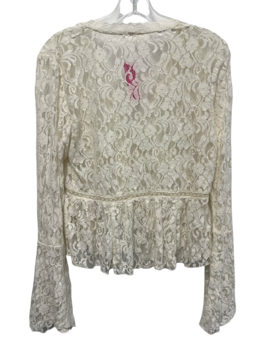 Free People Size Small Cream White Cotton Blend Long Flare Sleeve Sheer Top Cream White / Small