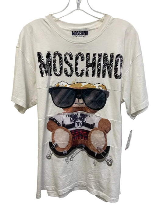 Moschino Couture Size Est Small White, Black, Brown Cotton Short Sleeve Tee Top