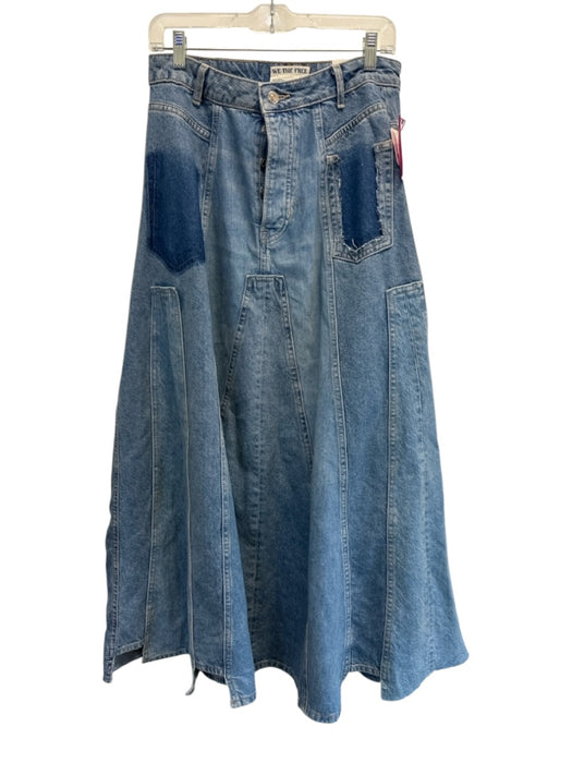 We The Free Size 28 Medium Wash Cotton Denim High Rise Patchwork Paneled Skirt Medium Wash / 28