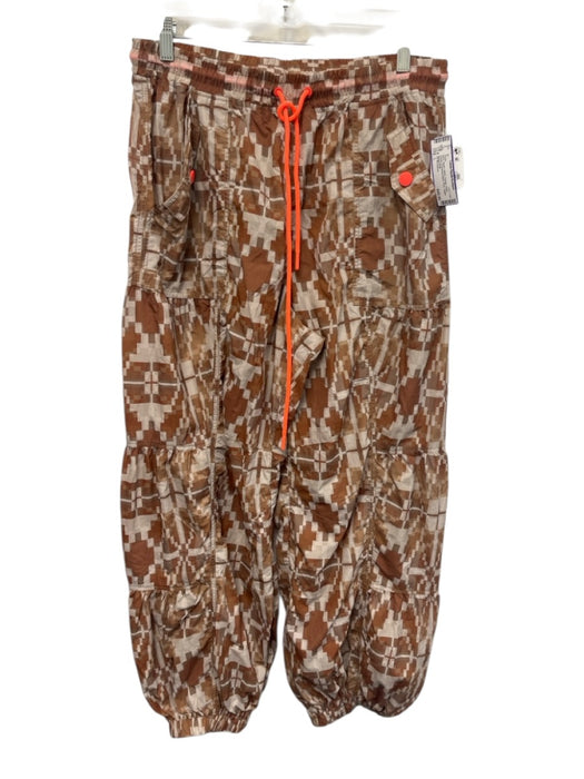 FP Movement Size L Brown, White, Orange Nylon Elastic Drawstring Waist Pants Brown, White, Orange / L