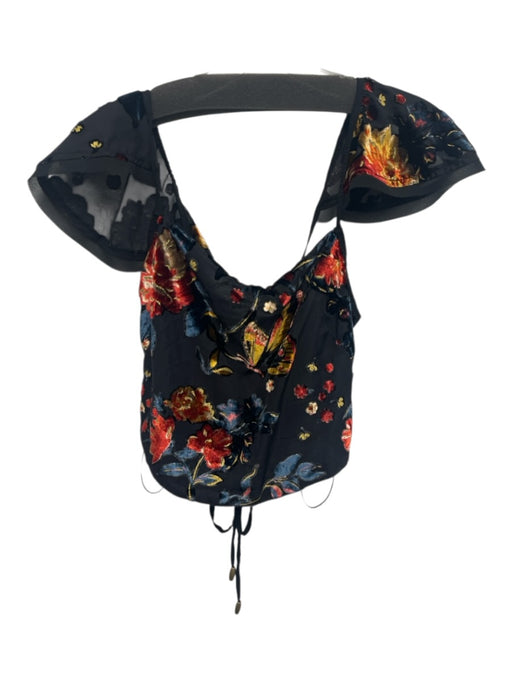 Free People Size XS Black, Red, Yellow Viscose & Nylon Swiss Dots Cap Sleeve Top Black, Red, Yellow / XS
