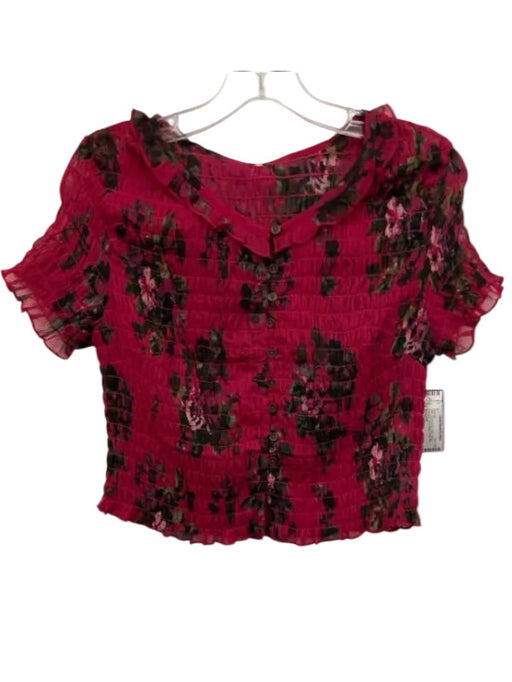 Free People Size M Fuschia Pink, Green, Black Polyester Short Sleeve Skirt Set Fuschia Pink, Green, Black / M