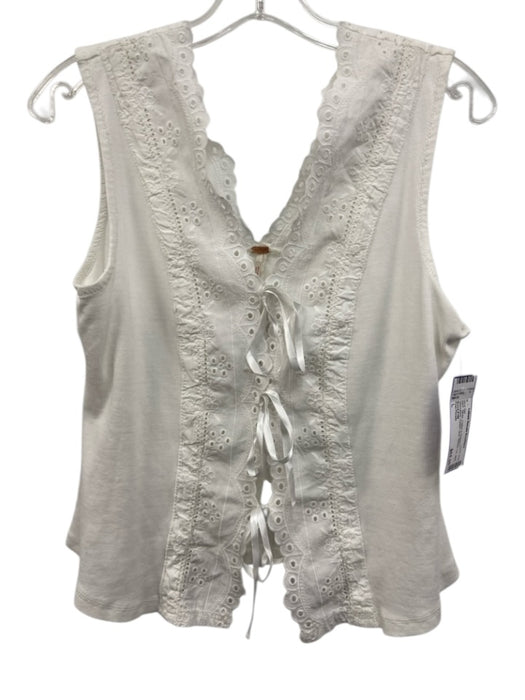 Free People Size L White Cotton & Elastane Sleeveless Eyelet Lace Midi Skirt Set White / L
