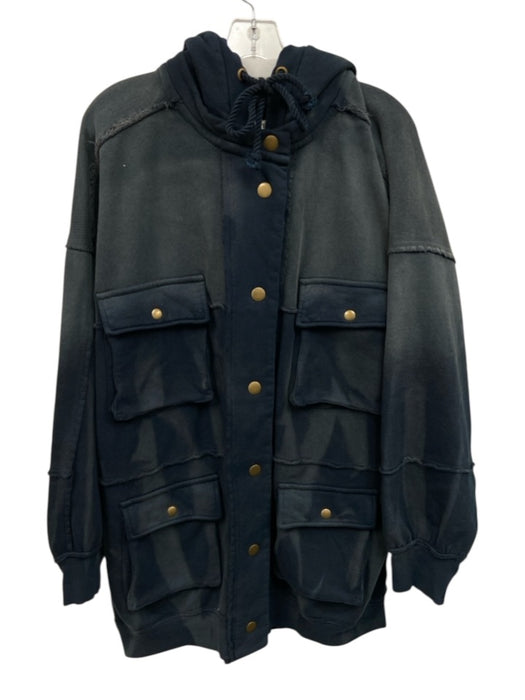 We The Free Size M Dark Blue Cotton Button Front Long Sleeve Hood Faded Jacket Dark Blue / M