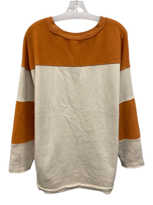 Free People Size M Orange & cream Cotton Blend Mixed Fabric Pockets Sweater Orange & cream / M