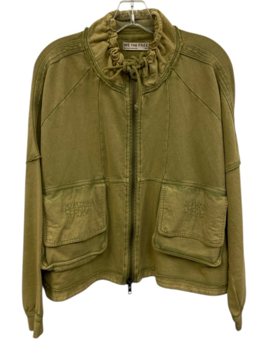 We The Free Size S Green Cotton Zip Front Long Sleeve Patch Pocket Faded Jacket Green / S