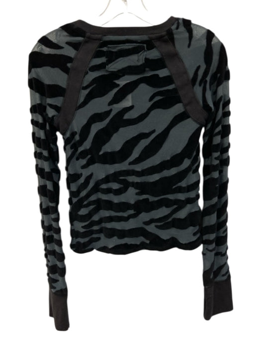 We The Free Size XS Black Cotton Blend Mesh Long Sleeve Zebra Lines Top Black / XS