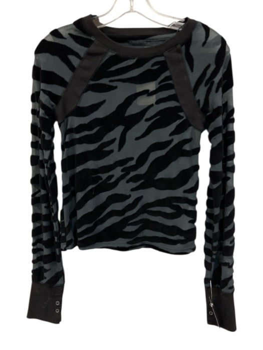 We The Free Size XS Black Cotton Blend Mesh Long Sleeve Zebra Lines Top Black / XS