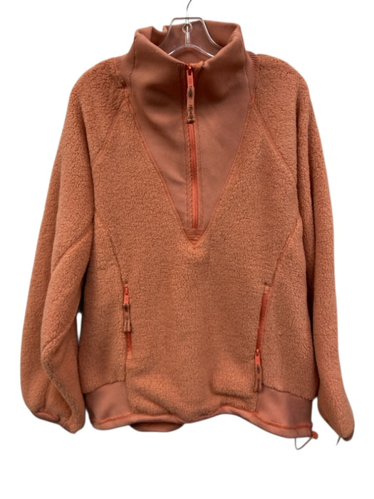 FP Movement Size L coral Polyester 1/2 Zip Faux Fur Kangaroo Pocket Sweater coral / L