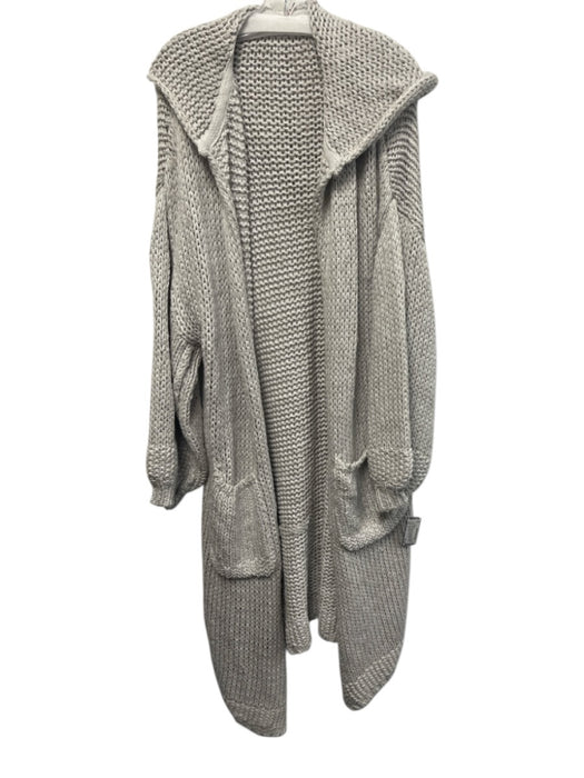 Free People Size S Light Gray Cotton Blend Open Knit Hooded Sweater Coat Coat Light Gray / S
