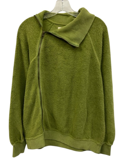 Free People Size S Green Cotton Asymmetric Zipper Ribbed Hem Sweater Green / S