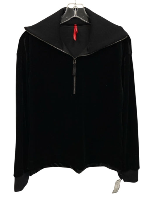 Spanx Size M Black Polyester Velvet 1/4 Zip Sweatshirt Black / M