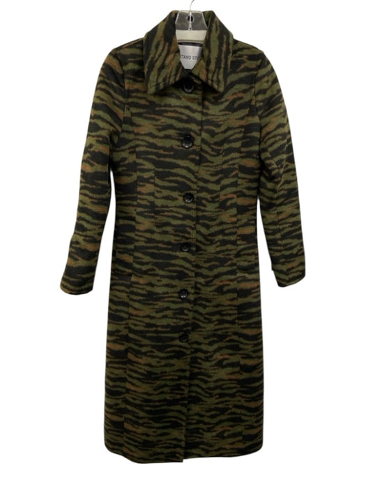 Stand Studio Size 34 Green, Black & Multi Print Poly Blend Button Front Coat Green, Black & Multi Print / 34