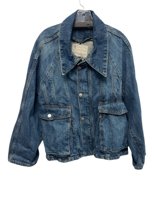 Pilcro Size XL Blue Cotton Zip & Button Faded Patch Pocket Jacket Blue / XL