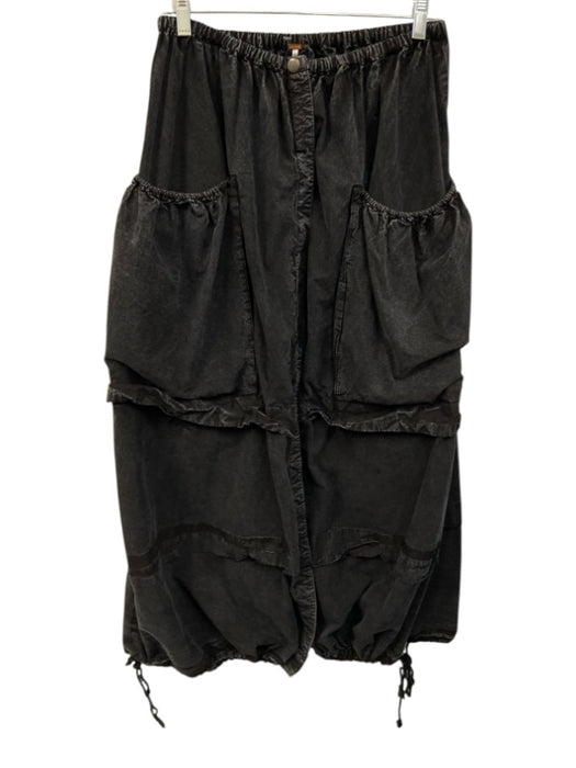 Free People Size S Black Cotton Button Front Pockets Elastic Waist Skirt Black / S