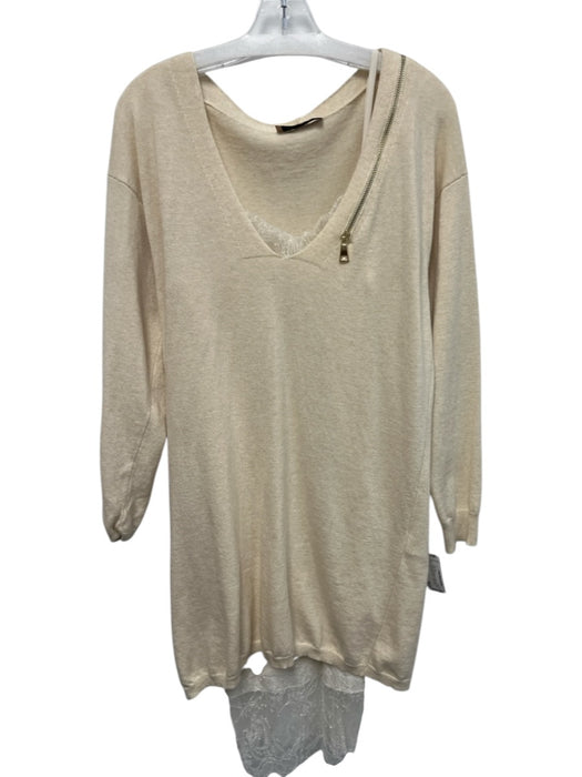Twinset Size S Cream Wool Blend V Neck Zip Detail Lace Detail Dress Set Cream / S