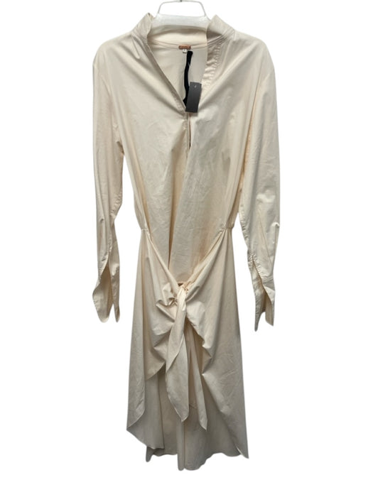 Johanna Ortiz Size 6 Cream Cotton Blend Button Front V Neck Long Sleeve Wrap Top Cream / 6