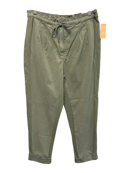 Alice + Olivia Size M Green Lyocell & Cotton Pleated Paperbag Waist Pants Green / M
