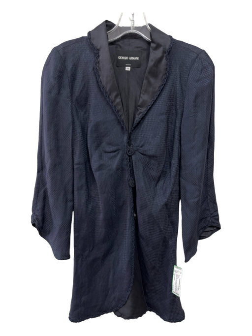 Giorgio Armani Size 36 Navy Silk Long Sleeve Abstract Print Button Front Jacket Navy / 36