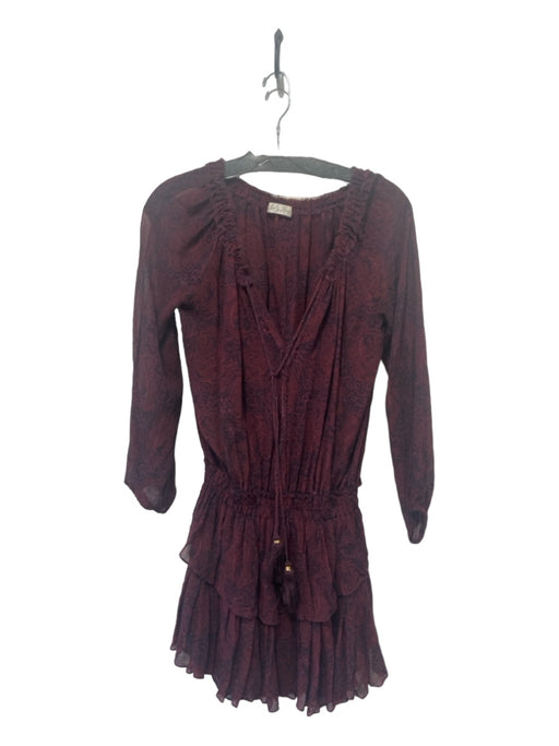 Love Shack Fancy Size 0 Burgundy & Black Silk Long Sleeve Paisley Dress Burgundy & Black / 0