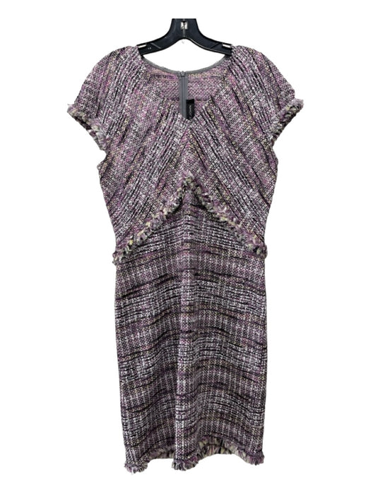 St. John Size 8 Multicolor Missing Fabric Tweed Back Zip V Neck Dress Multicolor / 8