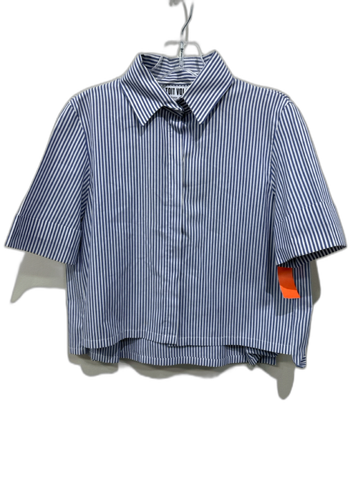 Toit Volant Size XS White & Blue Cotton Blend Striped Button Up Short Sleeve Top White & Blue / XS