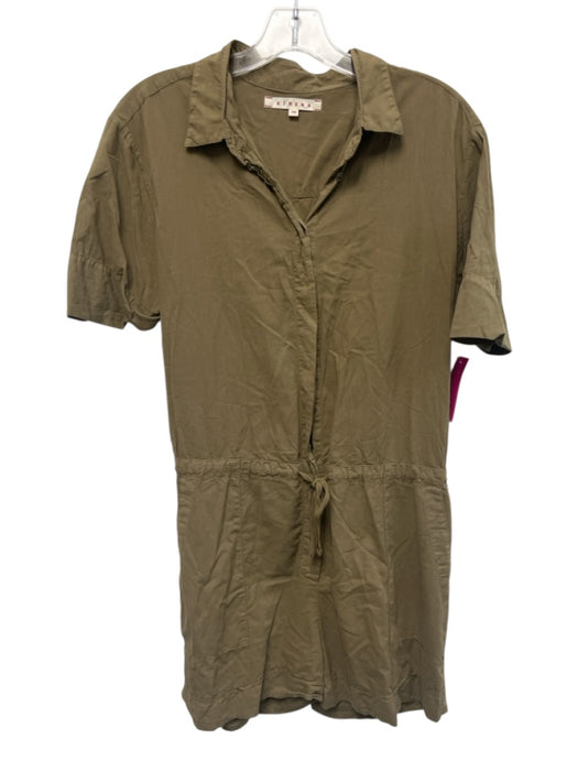 XiRENA Size XS Olive Green Cotton Drawstring Waist Short Sleeve Pockets Romper Olive Green / XS