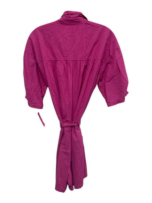 XiRENA Size XS Fuchsia Pink Cotton Gathered Detail Short Sleeve Pockets Romper Fuchsia Pink / XS