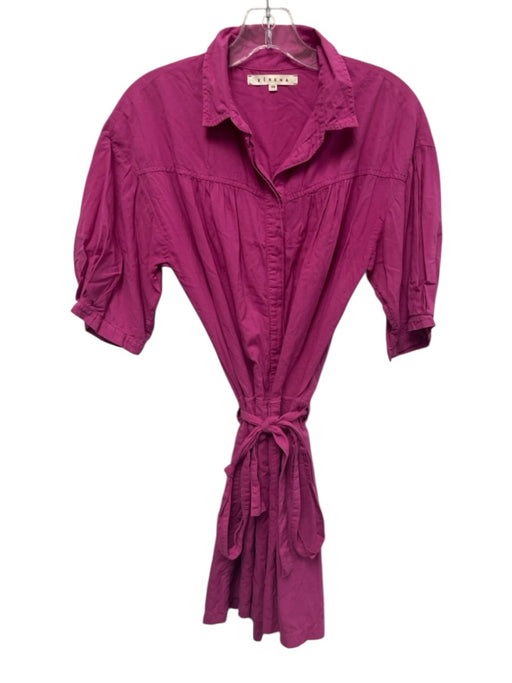 XiRENA Size XS Fuchsia Pink Cotton Gathered Detail Short Sleeve Pockets Romper Fuchsia Pink / XS