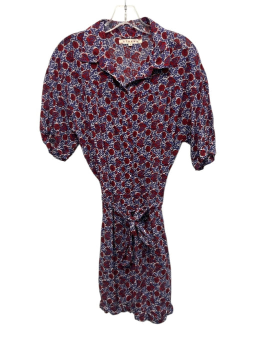 XiRENA Size S Purple, Red, White Cotton Floral Button Down Sash Romper Purple, Red, White / S