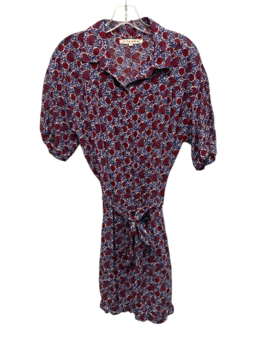 XiRENA Size S Purple, Red, White Cotton Floral Button Down Sash Romper Purple, Red, White / S