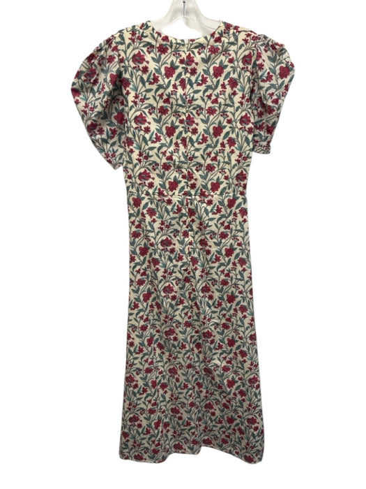 Anna Cate Size M Cream, Red, Blue Cotton Floral Empire Waist Midi Dress Cream, Red, Blue / M