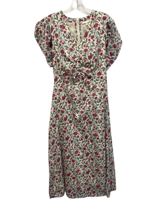 Anna Cate Size M Cream, Red, Blue Cotton Floral Empire Waist Midi Dress Cream, Red, Blue / M