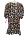 Saylor Size S Brown, Pink, Green Cotton Block Printed Floral Split V neck Dress Brown, Pink, Green / S