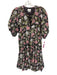 Saylor Size S Brown, Pink, Green Cotton Block Printed Floral Split V neck Dress Brown, Pink, Green / S