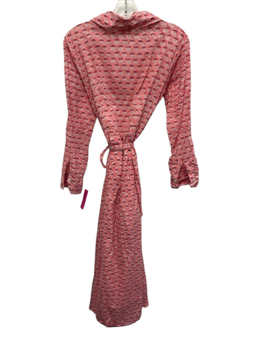 Marea Size M Pink & White Cotton Block Printed Flowers Quarter Button Midi Dress Pink & White / M