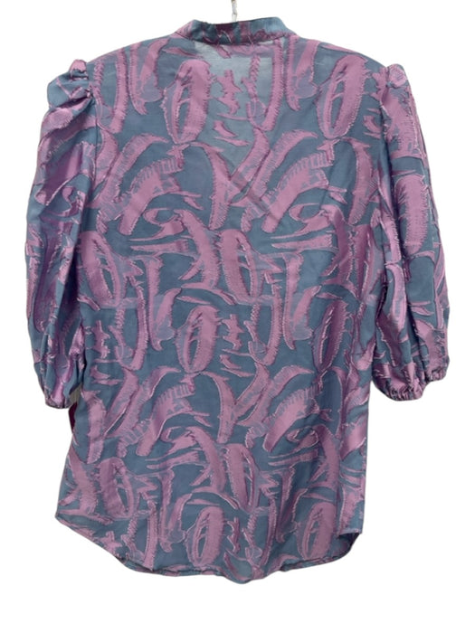 Abbey Glass Size S Blue & Purple Textured Abstract Puff Sleeve Button Down Top Blue & Purple / S