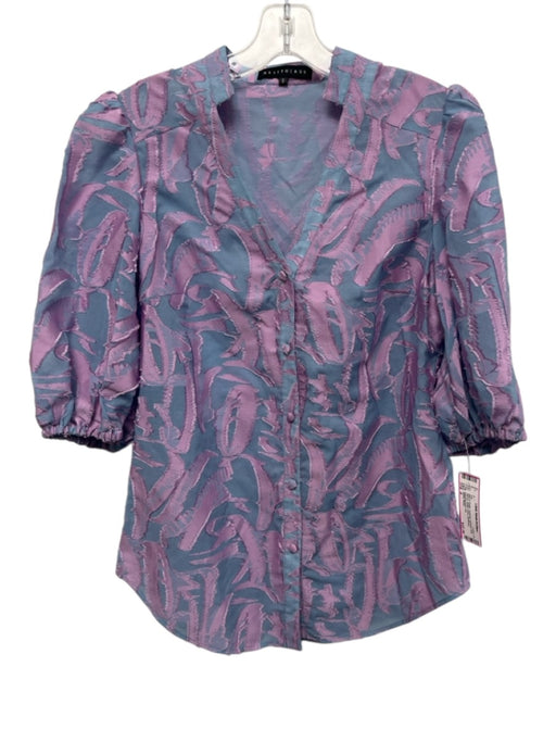 Abbey Glass Size S Blue & Purple Textured Abstract Puff Sleeve Button Down Top Blue & Purple / S