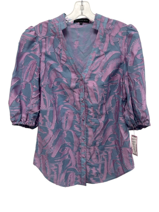 Abbey Glass Size S Blue & Purple Textured Abstract Puff Sleeve Button Down Top Blue & Purple / S