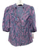 Abbey Glass Size S Blue & Purple Textured Abstract Puff Sleeve Button Down Top Blue & Purple / S