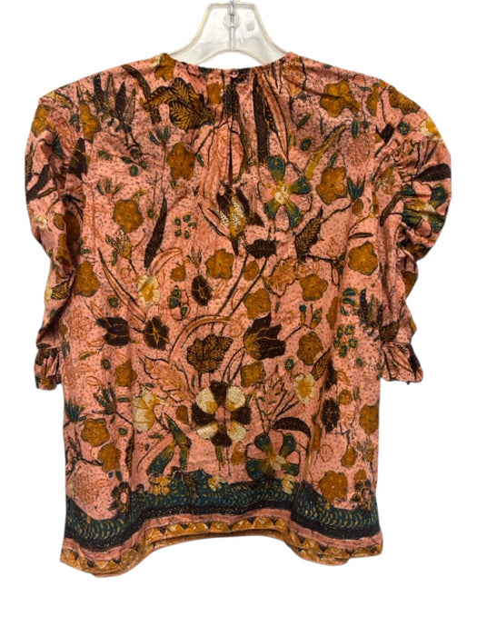 Ulla Johnson Size 4 Pink, Orange, Teal Cotton abstract flowers Keyhole Back Top Pink, Orange, Teal / 4
