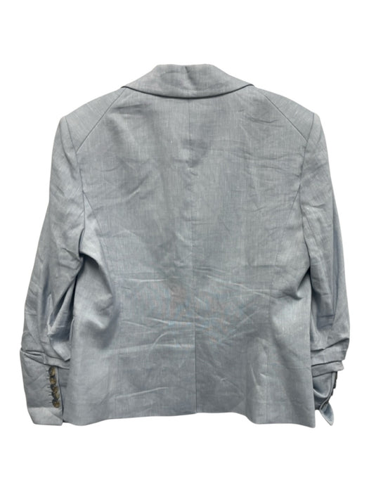 Veronica Beard Size 12 Light Blue Linen Blend Chambray Ruched Sleeve Jacket Light Blue / 12