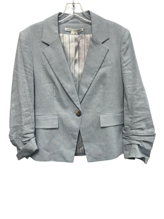 Veronica Beard Size 12 Light Blue Linen Blend Chambray Ruched Sleeve Jacket Light Blue / 12