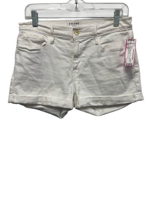 Frame Size 27 White Cotton Blend High Rise Cuffed Shorts White / 27