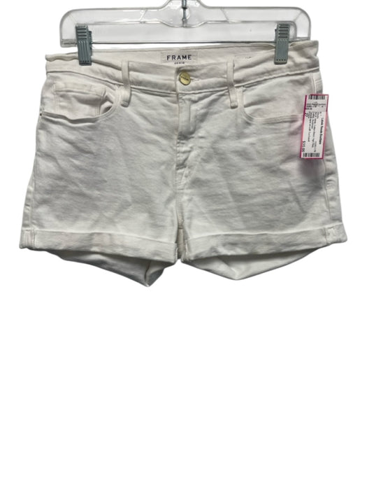 Frame Size 27 White Cotton Blend High Rise Cuffed Shorts White / 27