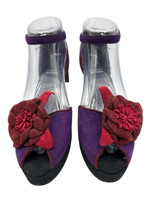 Stuart Weitzman Shoe Size 6 Red, Purple, Black Leather Suede Peep Toe Pumps Red, Purple, Black / 6