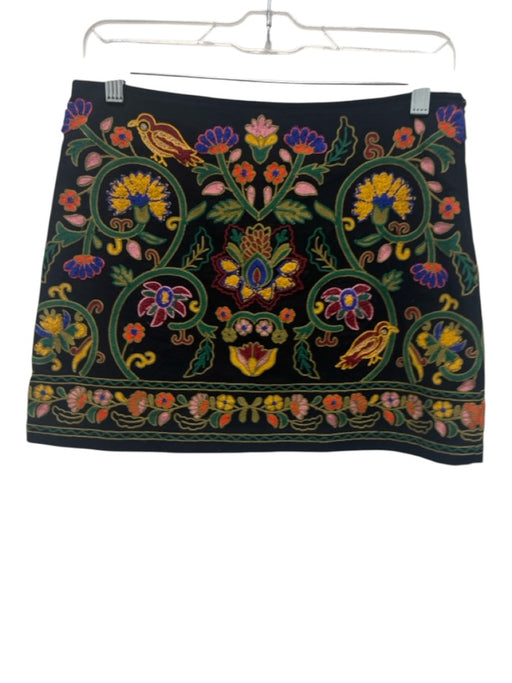 Zara Woman Size Small Black & Multi Cotton Blend Side Zip Mini Skirt Black & Multi / Small